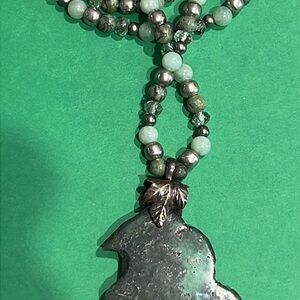 Green Agate Beaded Pendant Necklace - Women Jewelry
